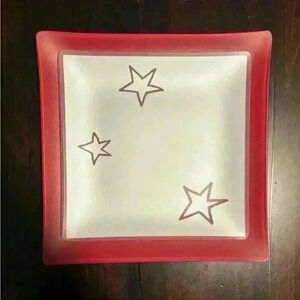 Riverside Designs Frosted Glass Plate with Stars Red Nesting‎  Set of 2